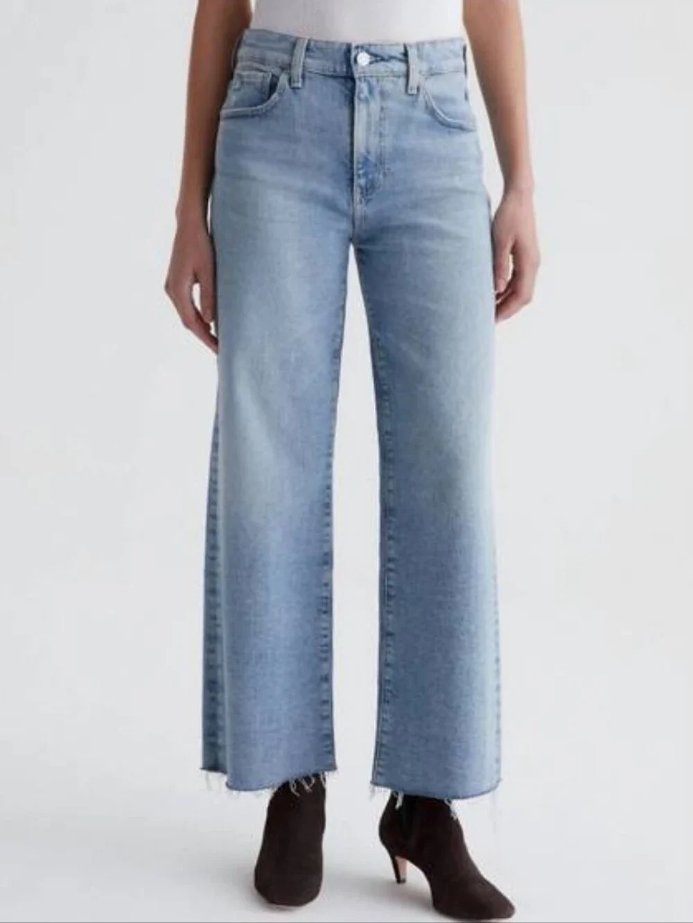 AG Saige Wide Leg Crop High Rise Jeans Eclipsed Blue Light Wash Denim Size 25